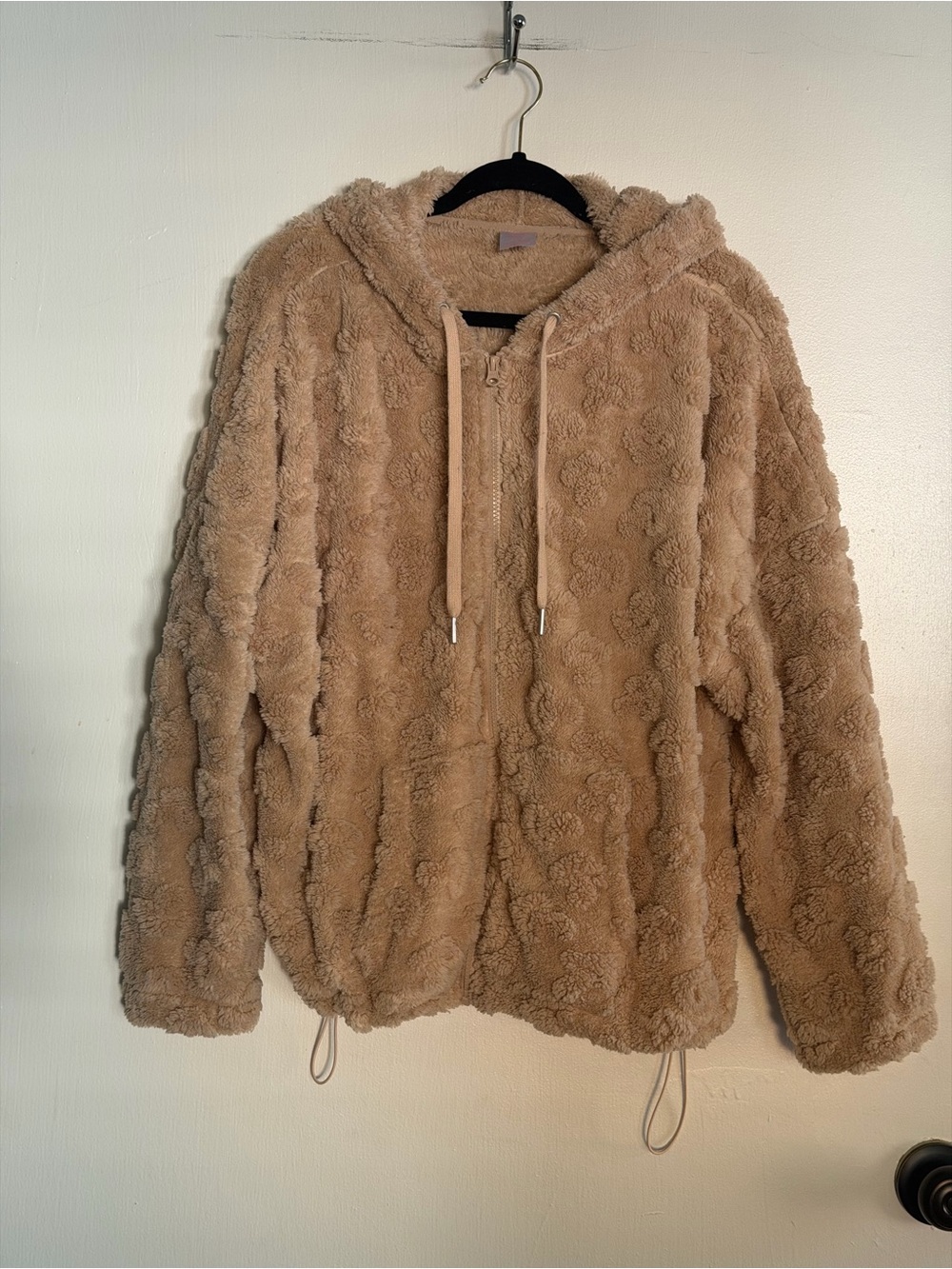 No Boundaries Plush Teddy Zip-Up Hoodie in Light Brown